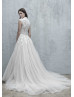 Cap Sleeve High Neck Beaded Ivory Lace Tulle Wedding Dress